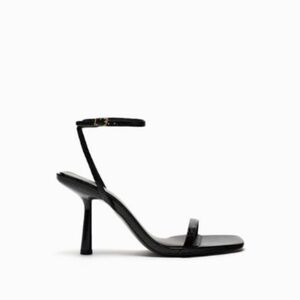Minimalist Ankle Strap Black Heel Sandals